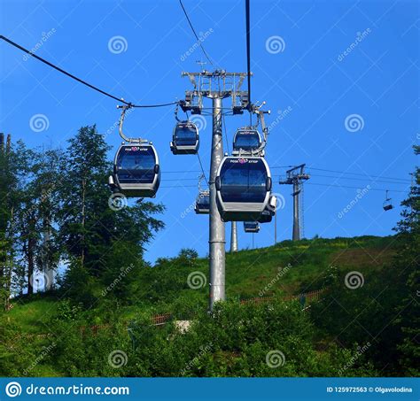 Rosa Khutor Russia June 1 2018 Cable Car In Ski Resort In Summer