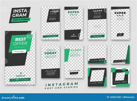 Instagram Stories And Feed Post Bundle Kit Template Modern Black Green