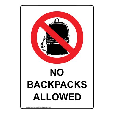 Vertical Sign Policies Regulations No Backpacks Allowed