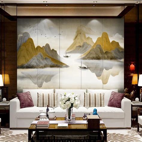 Custom Wallpaper Mural Chinese Style Abstract Landscape Bvm Home