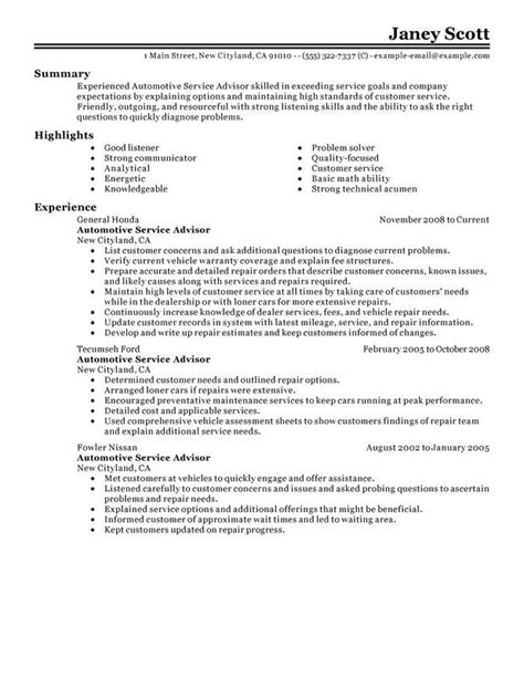 New automotive service manager jobs added daily. Unforgettable Automotive Customer Service Advisor Resume ...