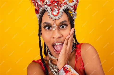 Premium Photo Beautiful Black Brazilian Woman With Red Carnival