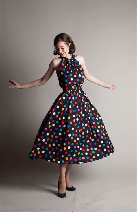80s polka dot dress vintage 1980s halter dress lightshow dress polka dot dress vintage