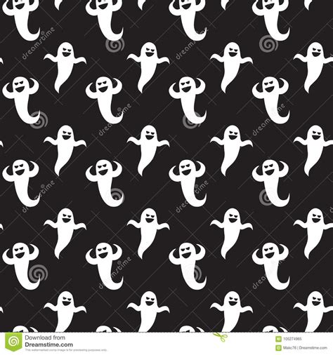 Halloween Seamless Pattern Ghosts On Black Background Stock Vector