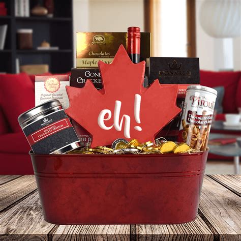 Our gourmet gift baskets for delivery are filled with savory summer sausage, fruit, cheese, sweets and chocolates, or try our wine gift baskets and find something delicious for everyone on your list. Canada Day Gift Baskets - Canadiana Gift Basket - One Wine