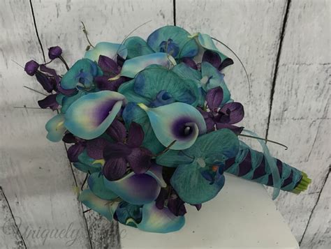 Wedding Bouquet Turquoise Purple Blue Orchid Calla Lily Etsy