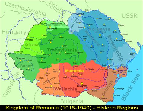 Administrative divisions map of romania. Map of the regions of Greater Romania (1918-1940 ...
