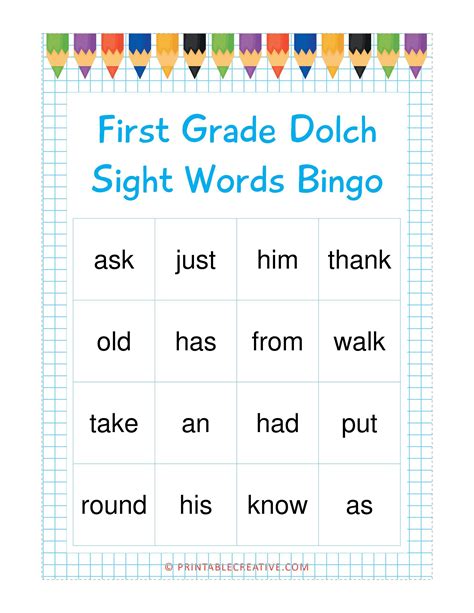 First Grade Dolch Sight Words Bingo Word Bingo Sight Word Bingo