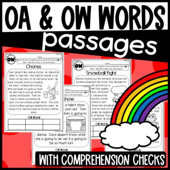 Oa And Ow Passages By Designed By Danielle Teachers Pay Teachers