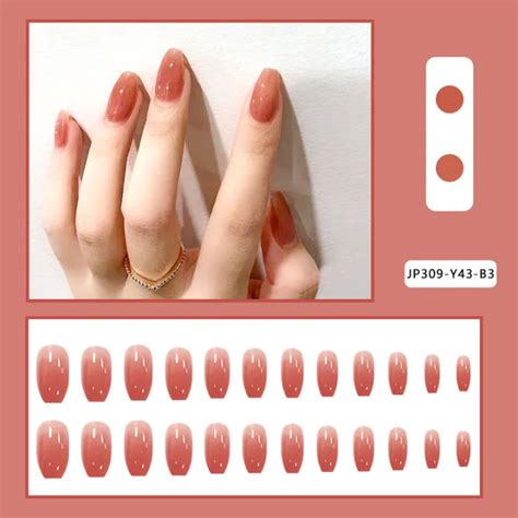 bbs 【with glue t】24pcs fake nails set with glue french finger nail art false nails cod