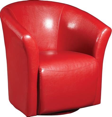 Ethan Red Faux Leather Swivel Accent Chair The Brick