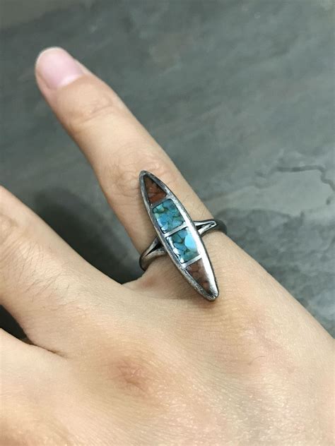 Sz 4 5 Vtg Natives American Sterling 925 Silver Ring W Turquoise N