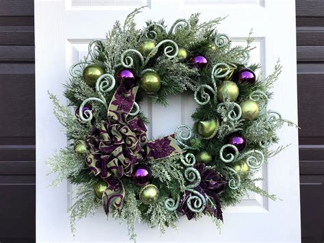Sage Green And Purple Winter Wreath Christmas Wreath Christmas Etsy