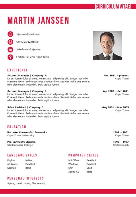 The two page psd file will give you much more to add your experience to your personal resume. CV Template Cape Town