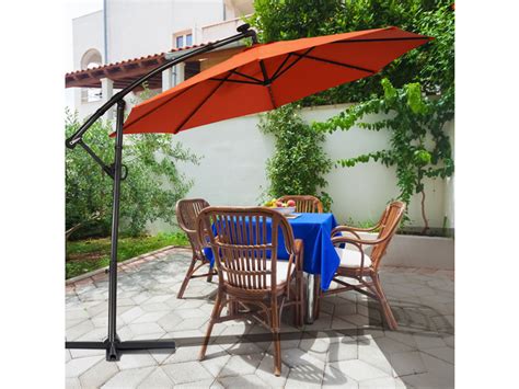 Costway 10ft Patio Offset Umbrella Solar Led 360degrees Rotation Orange