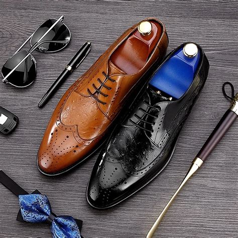 British Designer Pointed Toe Carved Man Formal Dress Shoes Genuine