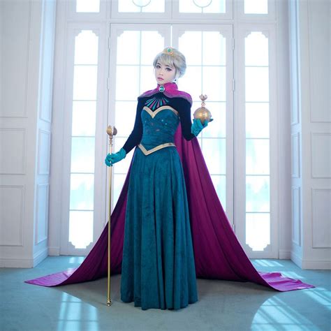 Disney Frozen Elsa Coronation Cosplay Costume Dress For Adults