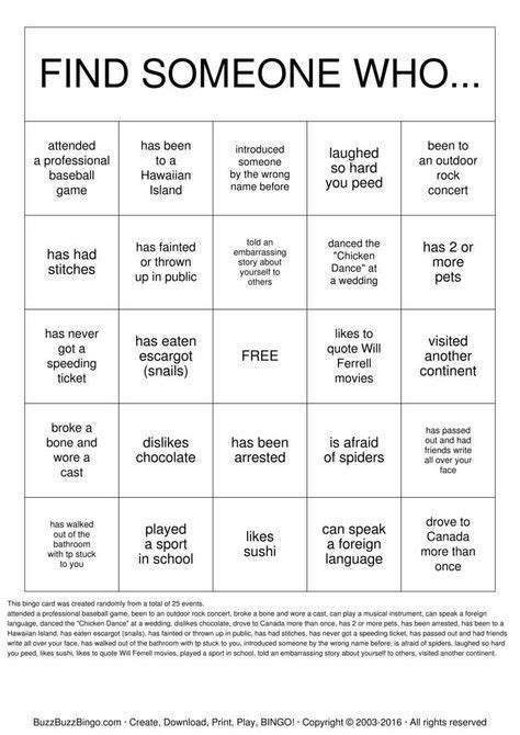 Get to know you games for adults. Randomly Generated Getting to Know You! Bingo Card ...