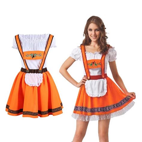 Moonight New Beer Girl Uniform Oktoberfest Cosplay Costume Orange Halloween Costume Party Game