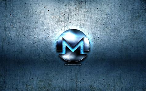 Monero Metal Logo Grunge Cryptocurrency Blue Metal Background