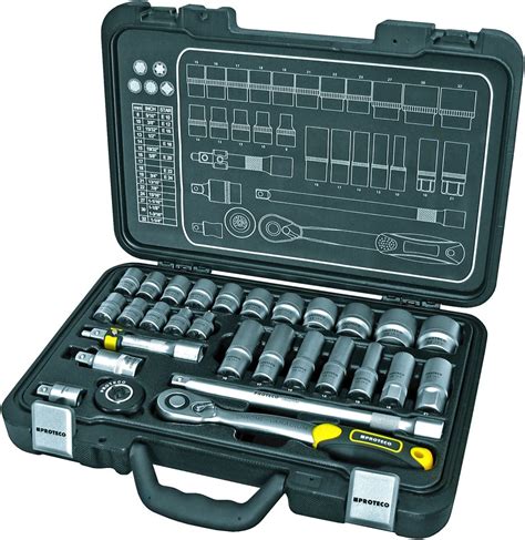 Proteco Werkzeug Profi Steckschlüsselsatz Steckschlüsselkasten 1 2
