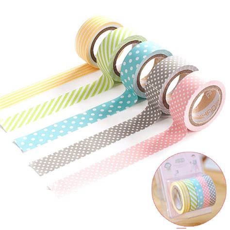 5pcslot Cute Fresh Candy Color Washi Tape Set Kawaii Rainbow Dot