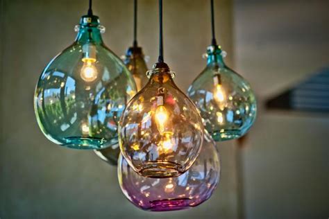 Glass bubble lampshade chandelier branching ceiling pendant lamp lighting lights. Colorful Blown Glass Lighting | HGTV