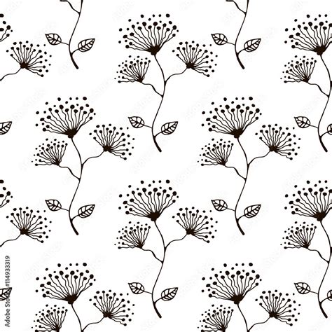 Seamless Vector Floral Pattern Hand Drawn Black And White Background
