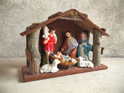 Vintage Nativity Set With Manger Or Stable Nativity Scene Christmas