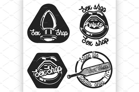 Vintage Sex Shop Emblems Pre Designed Illustrator Graphics ~ Creative