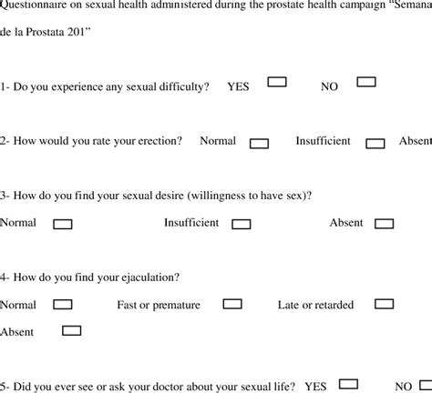 Questionnaire On Sexual Health Administered During The Prostate Health