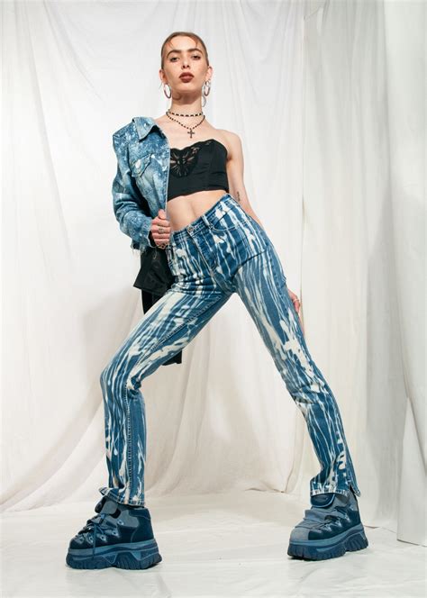 Vintage Jeans Y2k Reworked Acid Painted Flared Denim Pants Etsy