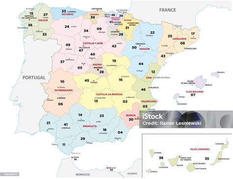 Spain Province Map With 2digit Zip Codes Stock Illustration Download