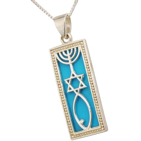 Grafted In 925 Sterling Silver Messianic Symbol Mounted On Turquoise
