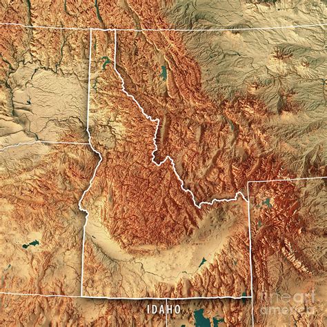 Idaho State Usa 3d Render Topographic Map Border Digital Art By Frank