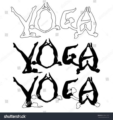 Vektor Stok Letters Human Bodies Yoga Poses Tanpa Royalti 678411373