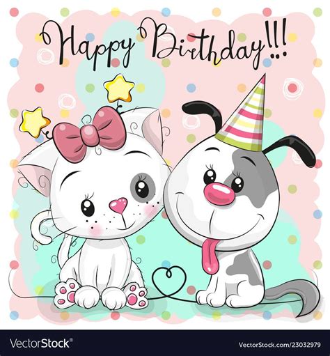 Endless punk rock birthday with glitter $ 10.99. Greeting birthday card with cute cat and dog vector image ...