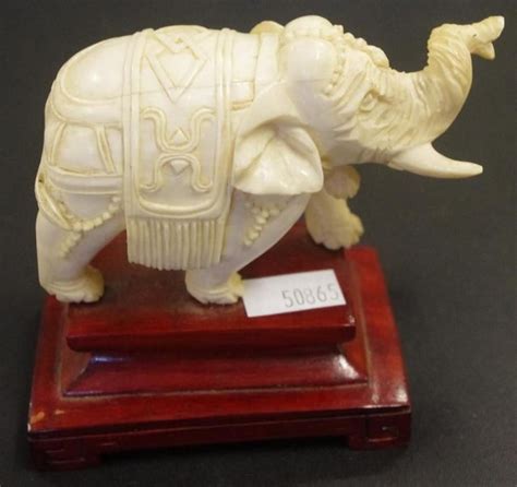 1940 Chinese Ivory Elephant Figure With Wooden Stand Ivory Oriental