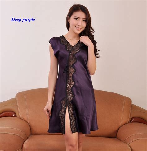 New Arrival Pure Silk Lady Lace Sleeveless Nightgown100 Silk V