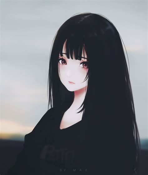 Download 1800x2130 Anime Girl Black Hair Sad Expression