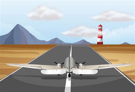 Airplane On The Runway Taking Off 373438 Vector Art At Vecteezy