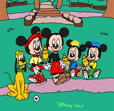 having fun with playing golf together mickey minnie morty ferdie and pluto mickey and
