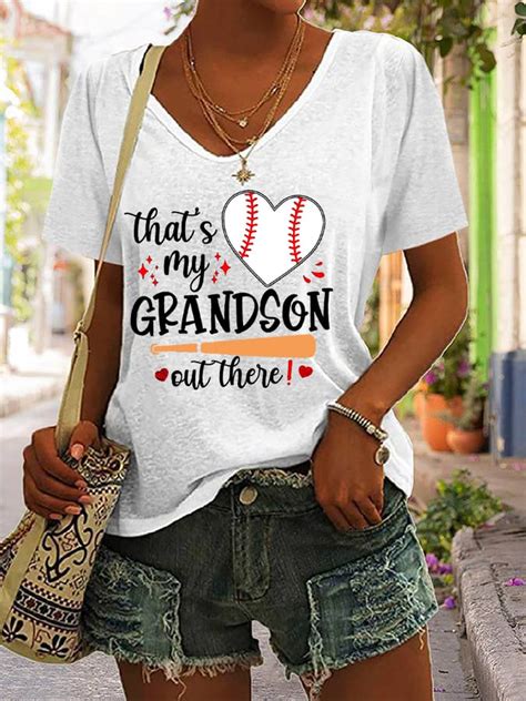 Womens Thats My Grandson Out There Baseball Grandma V Neck Tee