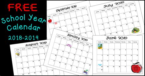 Free 2018 2019 School Year Calendar Classroom Freebies