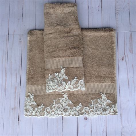 Decorative Hand Towels Set Of 2 Embellished With Lace Towels Etsy