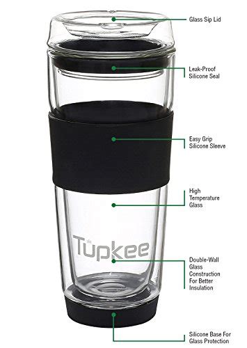 tupkee double wall glass tumbler insulated tea coffee mug and lid hand blown glass offer