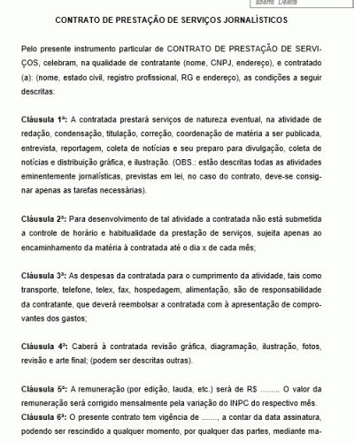 Referência Para Um Contrato De Prestação De Serviços Jornalísticos