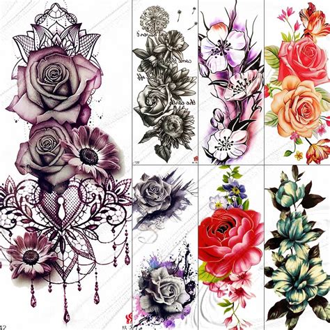 Large Floral Temporary Tattoo Rose Temporary Tattoo Flower Etsy