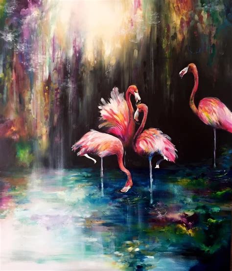 Beautiful Colorful Painting Of Pink Flamingos By Katy Jade Dobson Oil