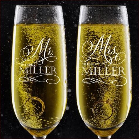 Set Of Personalized Wedding Toast Champagne Flutes Mr Mrs Date